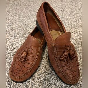 Johnston & Murphy Tan Leather Woven Loafers